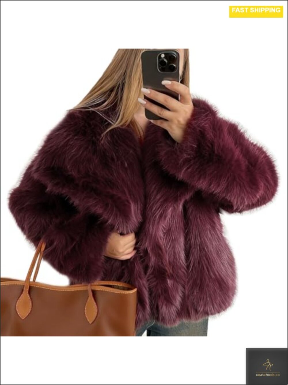 Flygo Women's Fluffy Faux Fur Coat Long Sleeve Cropped Faux Fur Jacket